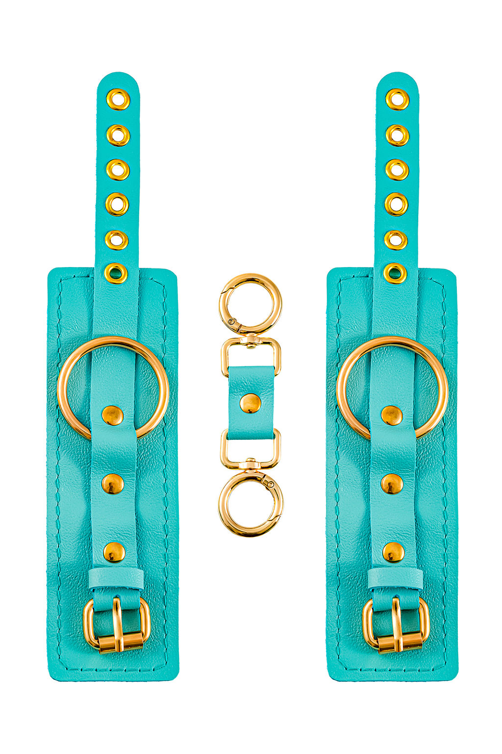 Наручники Pecado BDSM, прямоугольные, однослойные, натуральная кожа, голубой