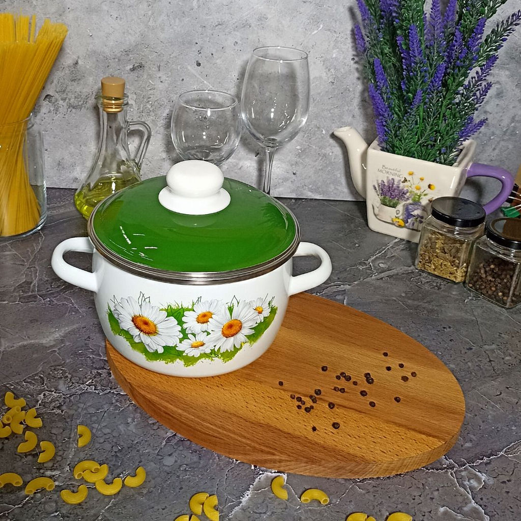 Кастрюля сф. 2 л. белосн. Ромашки лето 6RC161M - Стальэмаль фото 3