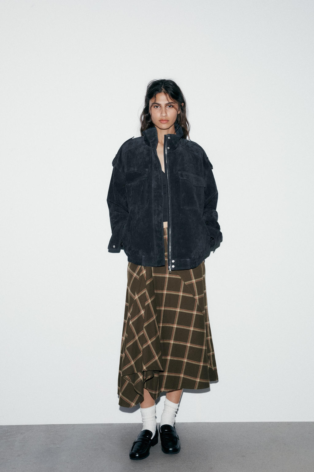 RUFFLE CHECK MIDI SKIRT - Zara фото 5