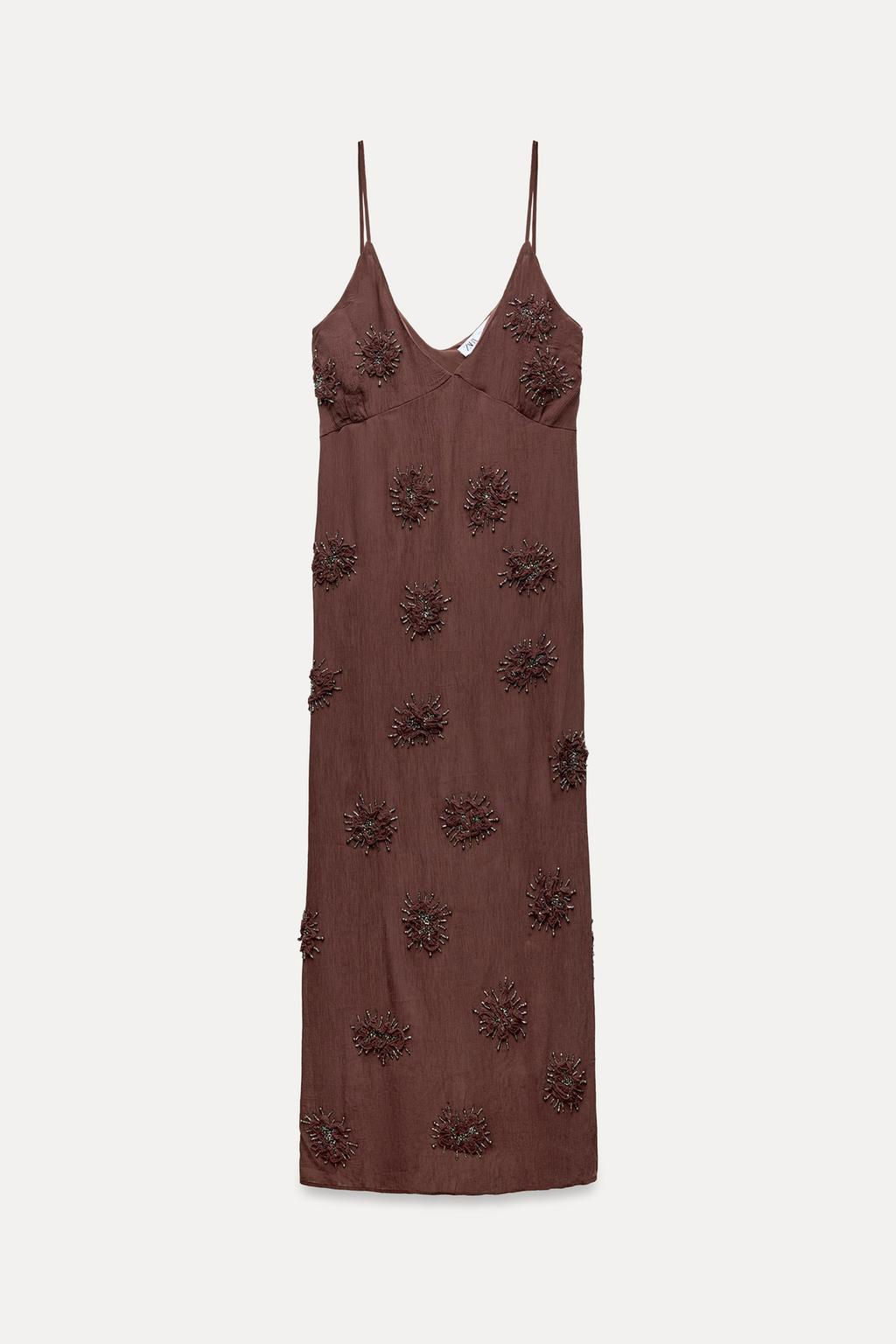 BEADED SLIP DRESS WITH EMBROIDERY - Zara фото 7