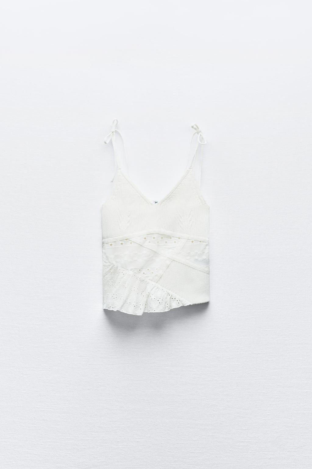 CONTRAST KNIT TOP WITH CUTWORK EMBROIDERY - Zara фото 6