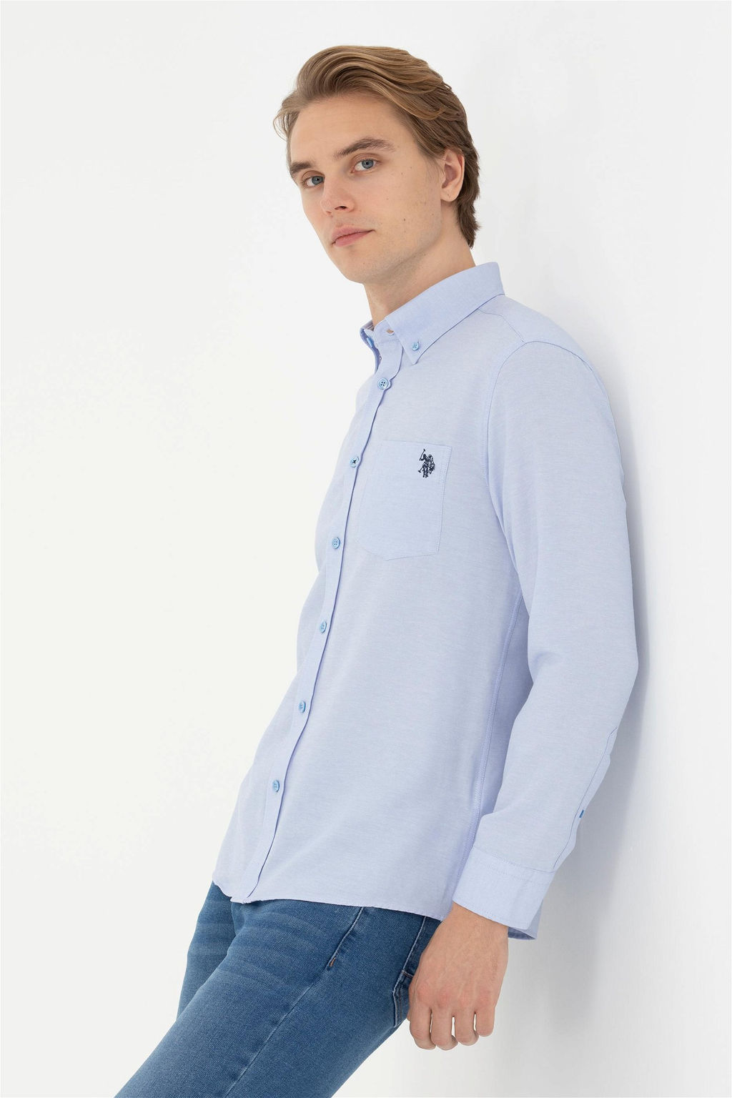 Мужская синяя рубашка с длинным рукавом - U.s. polo assn фото 3