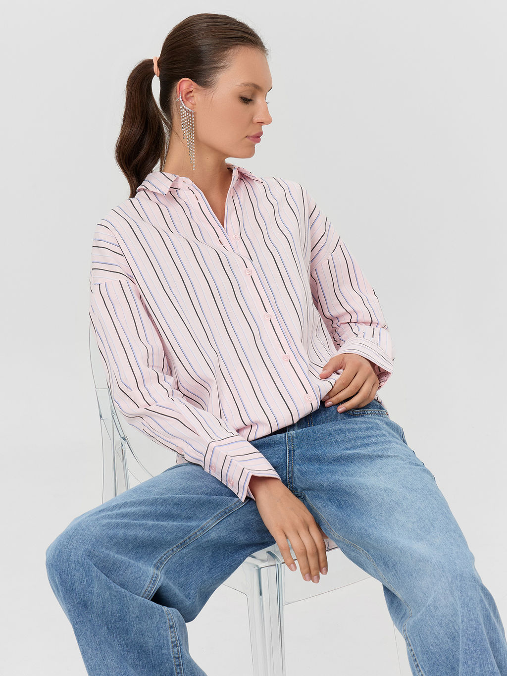 Рубашка женская розовая в полоску - Mark formelle фото 8