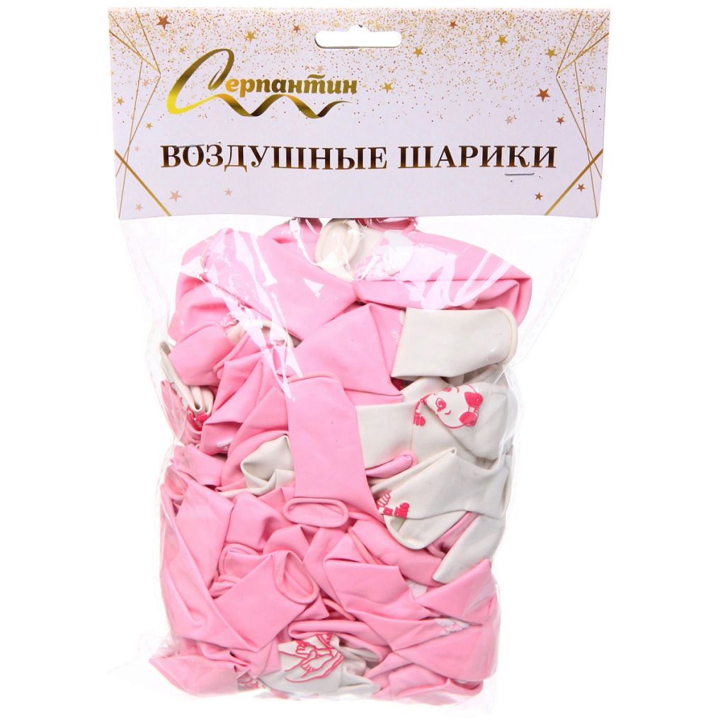 Воздушные шары 100 шт, 10"/25см Наша доченька (розовый/белый)