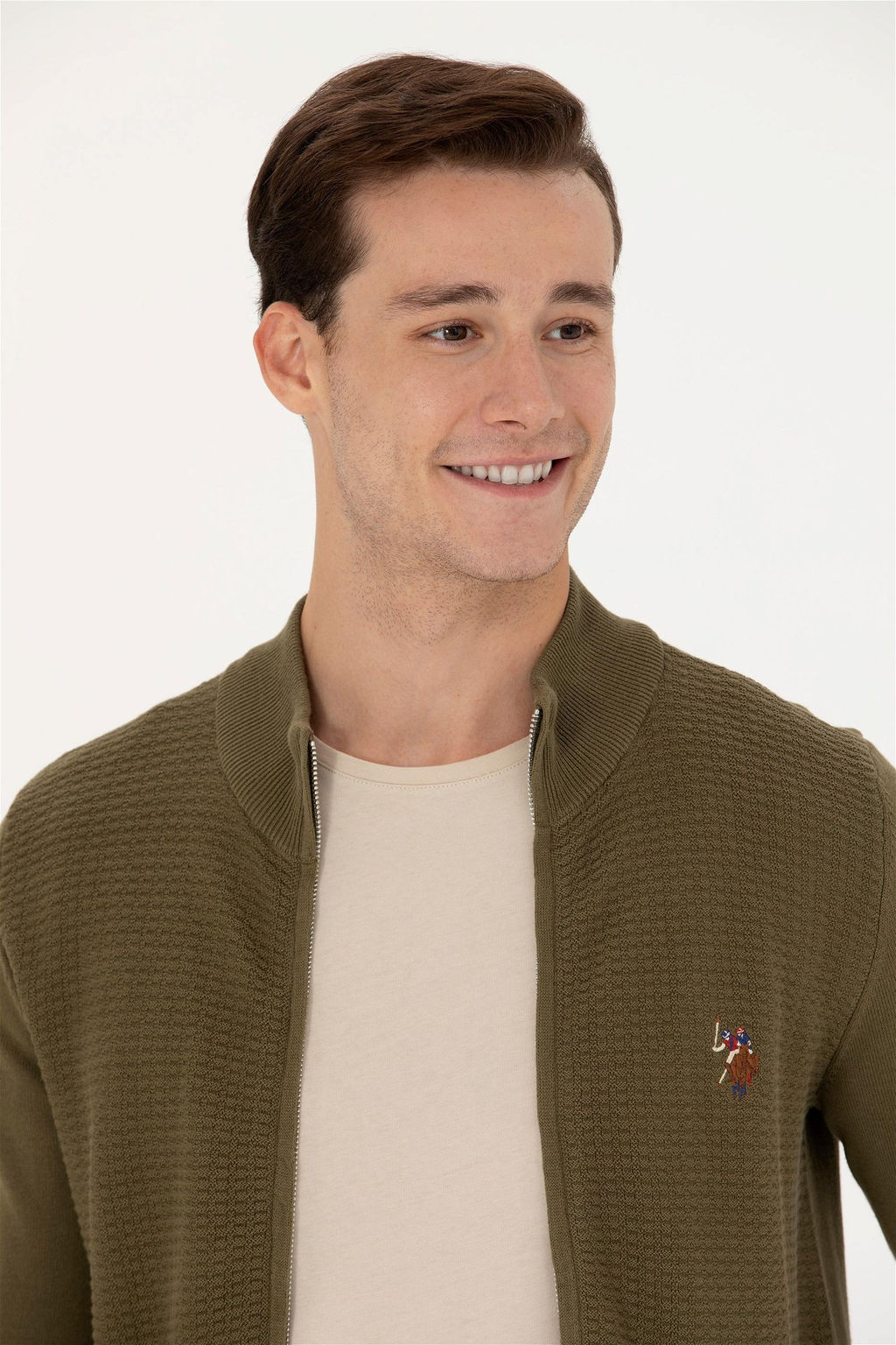 U. S. Polo Assn / Мужской базовый трикотажный кардиган цвета хаки - U.s. polo assn фото 8