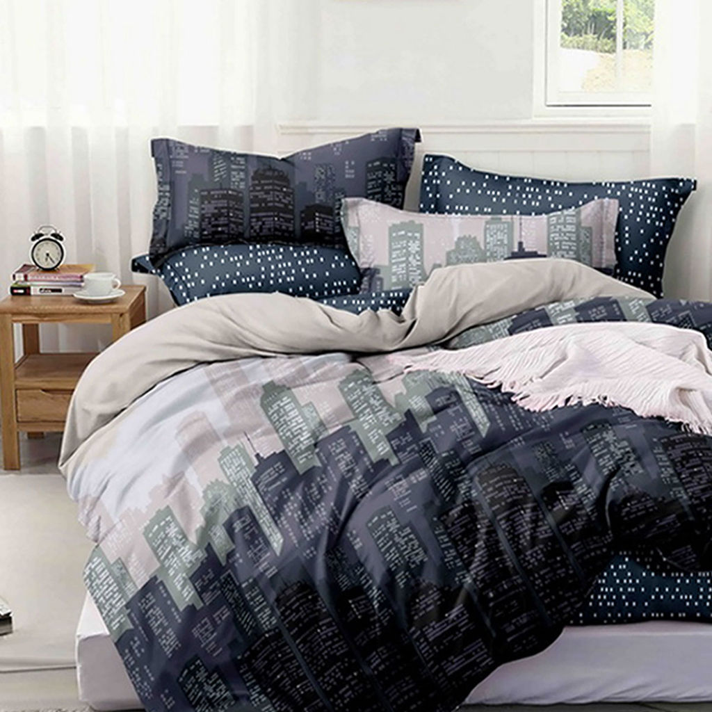 КПБ Поплин Эксклюзив - Огни небоскребов 2 сп. с Евро простыней (нав.70х70)