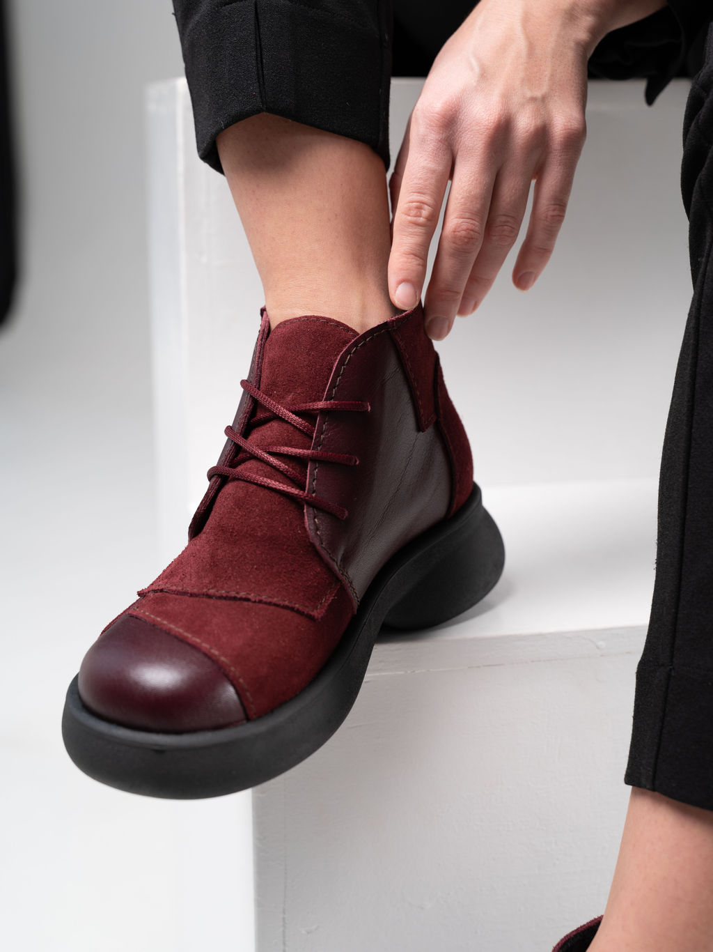 Ботинки 305.927bl.Бордовый бордовая замша/байка