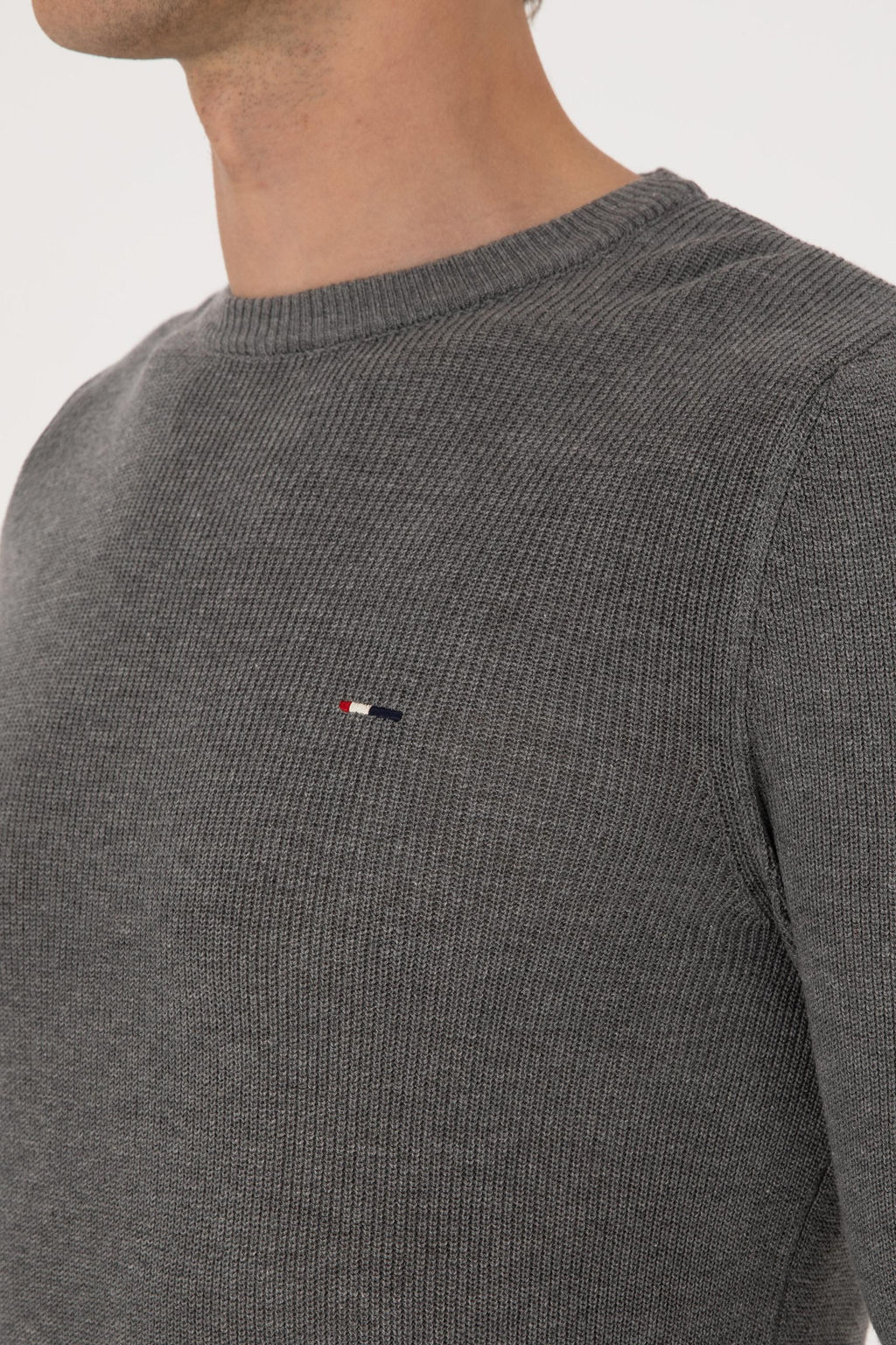 Erkek Slim Fit Bisiklet Yaka Gri Melanj Basic Kazak - U.s. polo assn фото 7