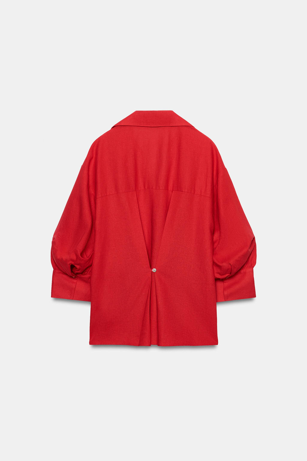 CAMISA CON LINO MANGA ABULLONADA / Rojo