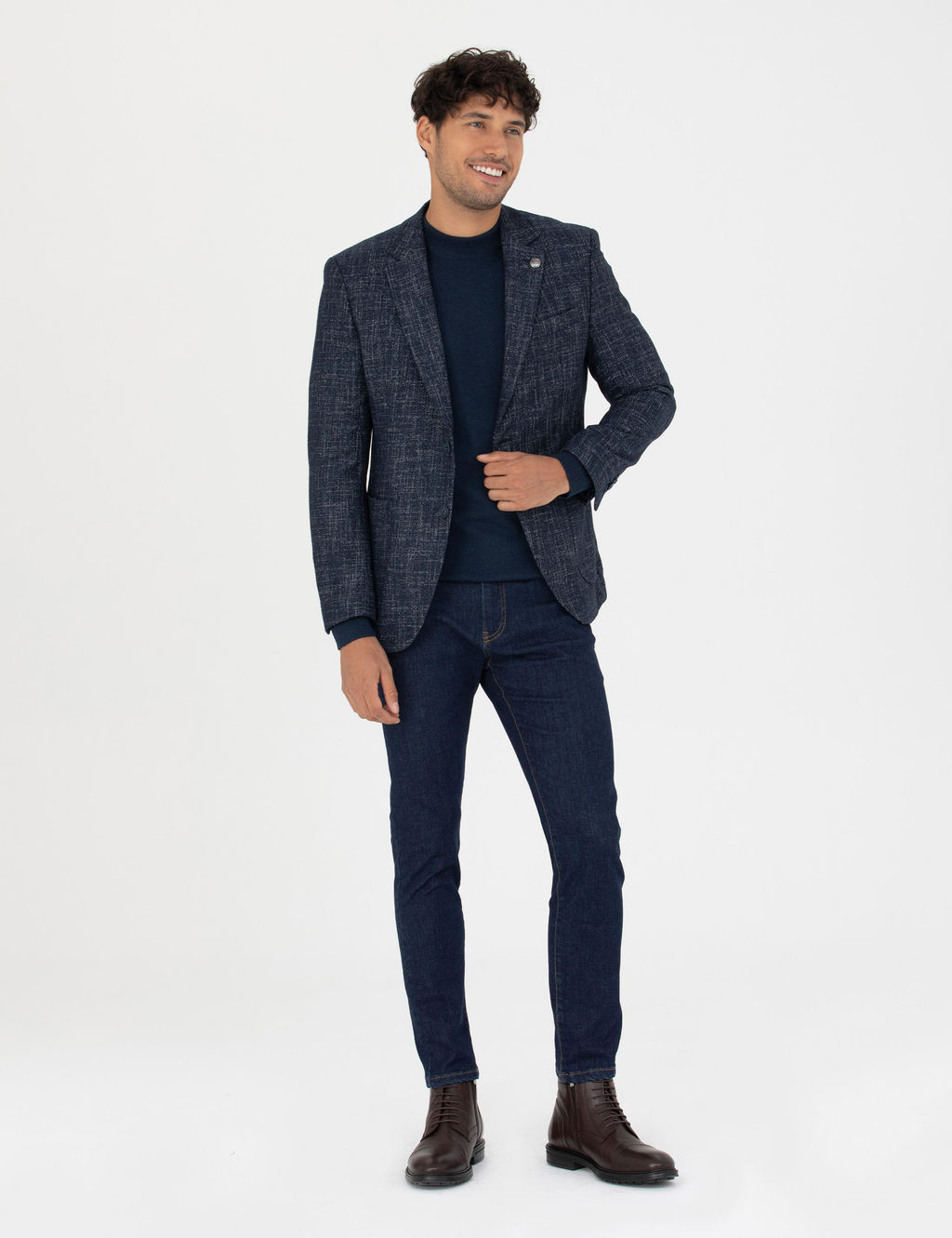 A__k Lacivert Ekstra Slim Fit Y_n Kar___ml_ Blazer Ceket