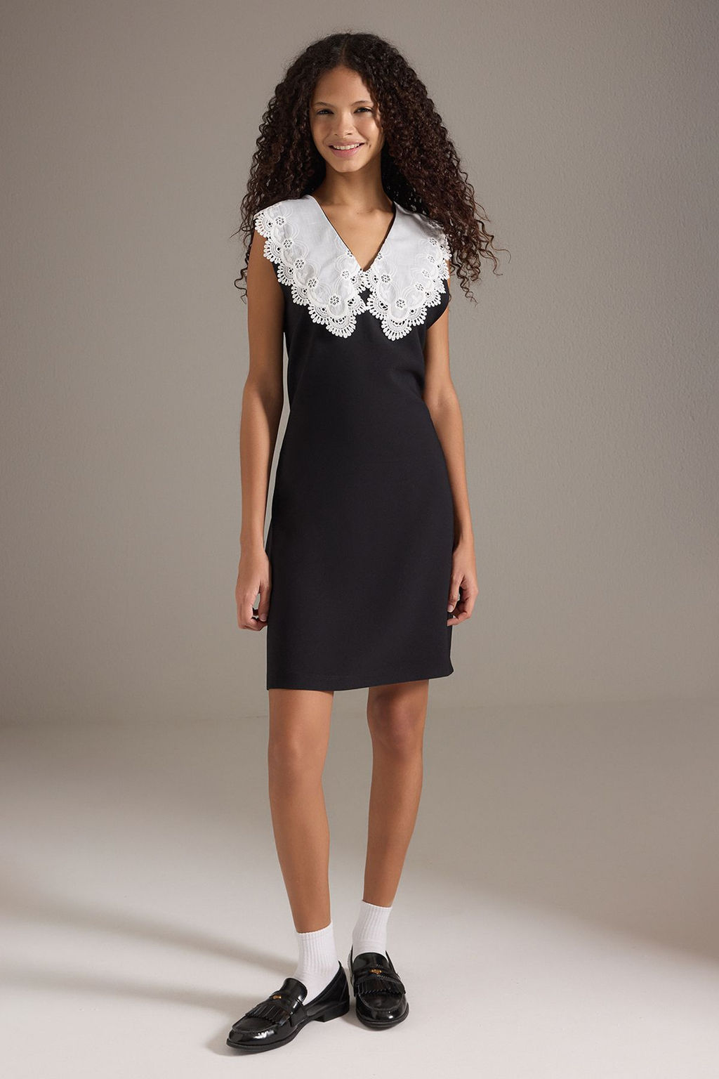 Siyah A Kesim Yaka Detayl? Mini Dokuma Elbise TWOSS25EL00627 - Trendyolmilla фото 2