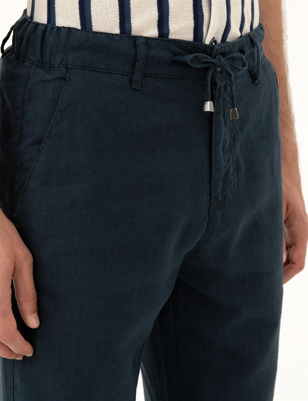 Lacivert Carrot Fit Keten Kanvas Pantolon
