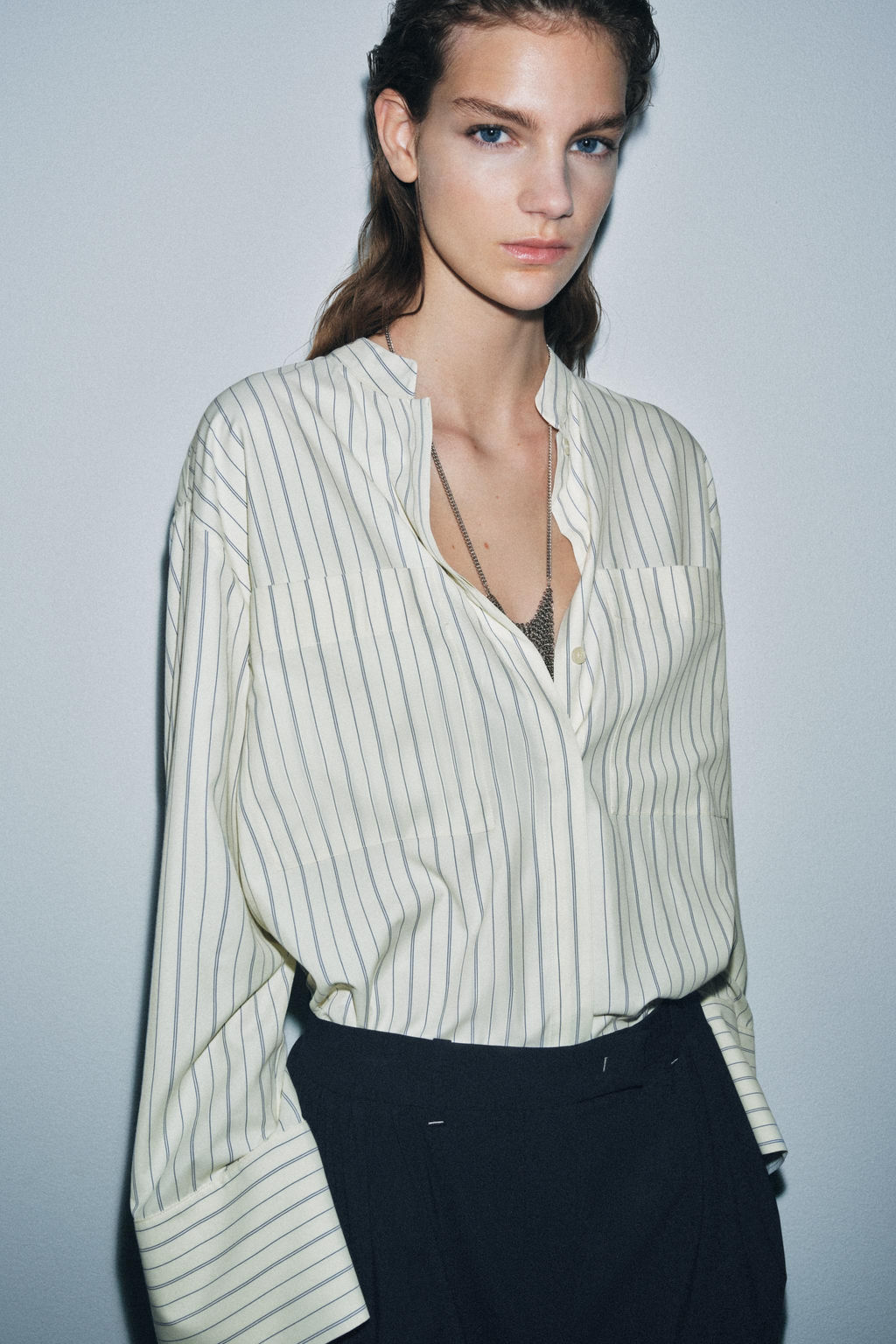 CAMISA RAYAS CUELLO MAO ZW COLLECTION / Azul / Blanco