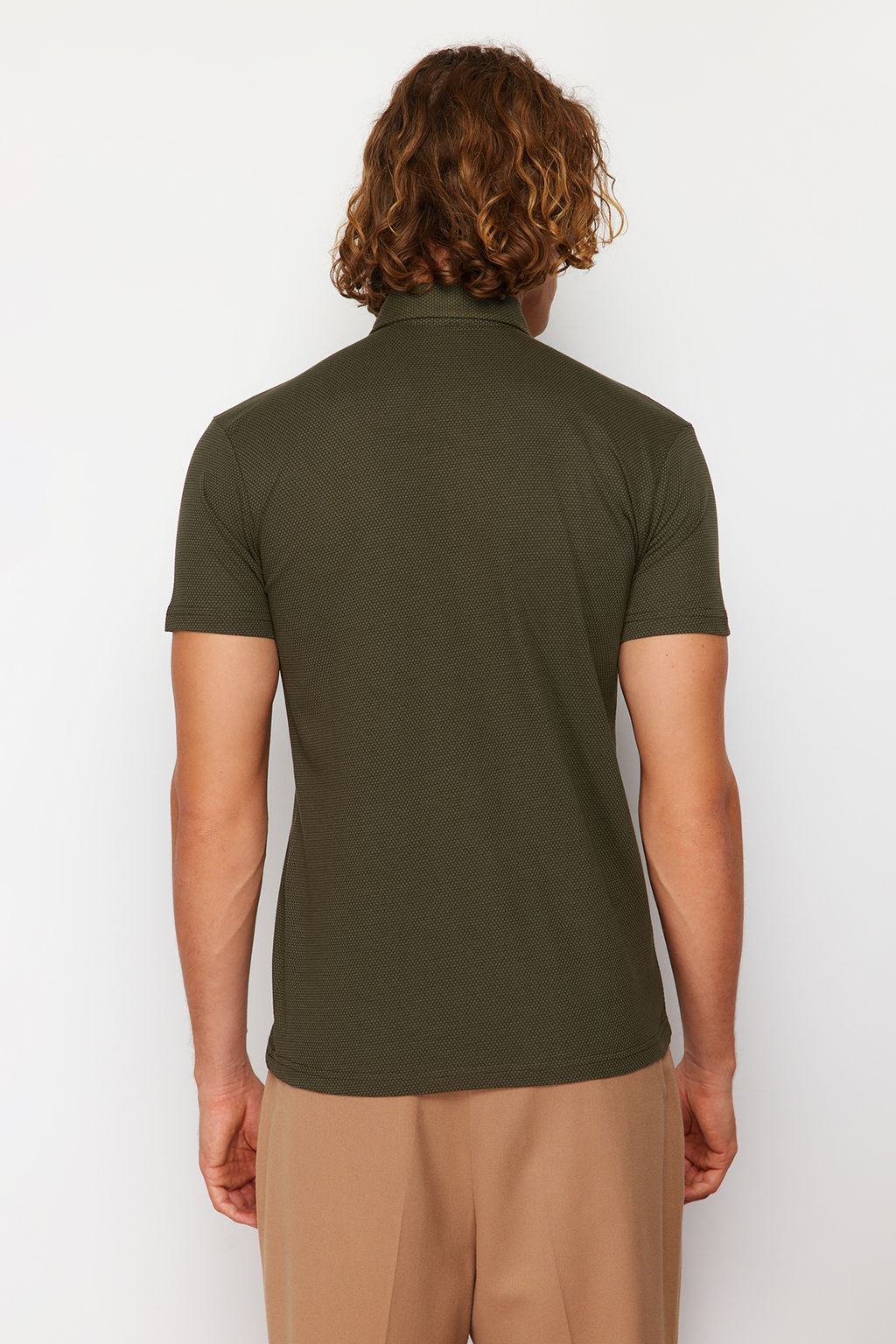 Haki Regular/Normal Kesim Dokulu Polo Yaka T-shirt TMNSS24PO00038