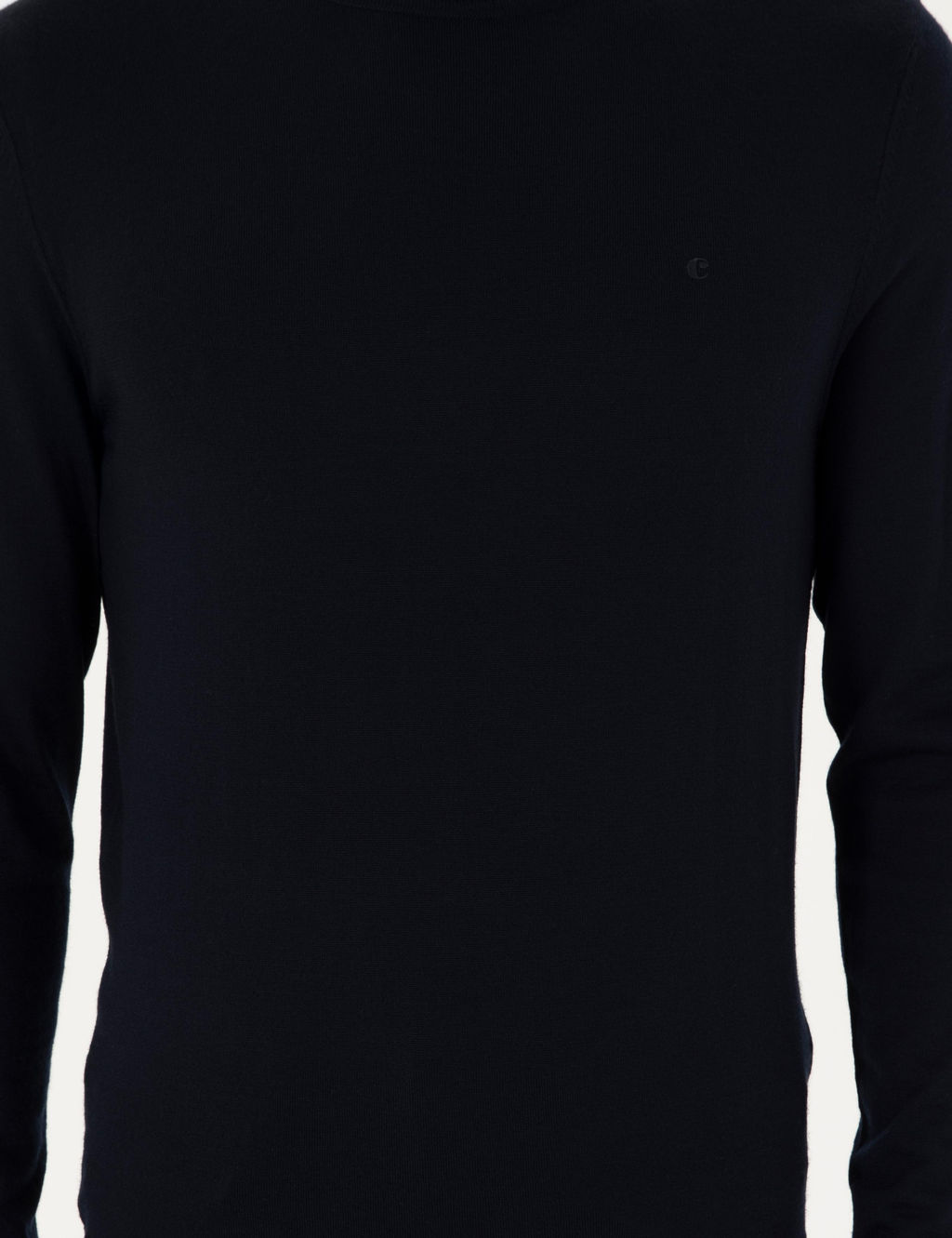 Lacivert Slim Fit Y_n Kar___ml_ Bisiklet Yaka Basic Triko Kazak