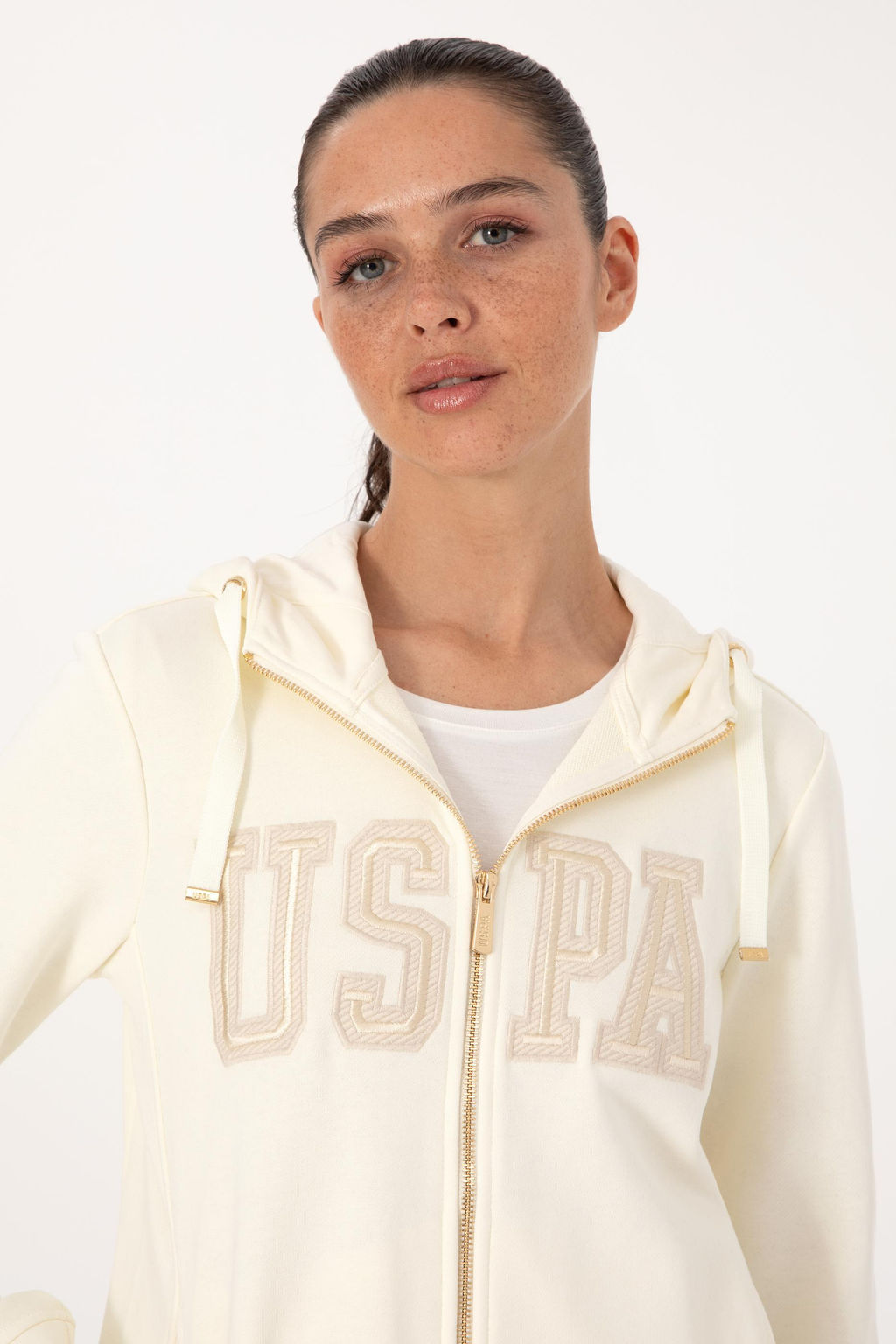 Kad_n Krem Fermuarl_ Kap__onlu Basic Sweatshirt - U.s. polo assn фото 2