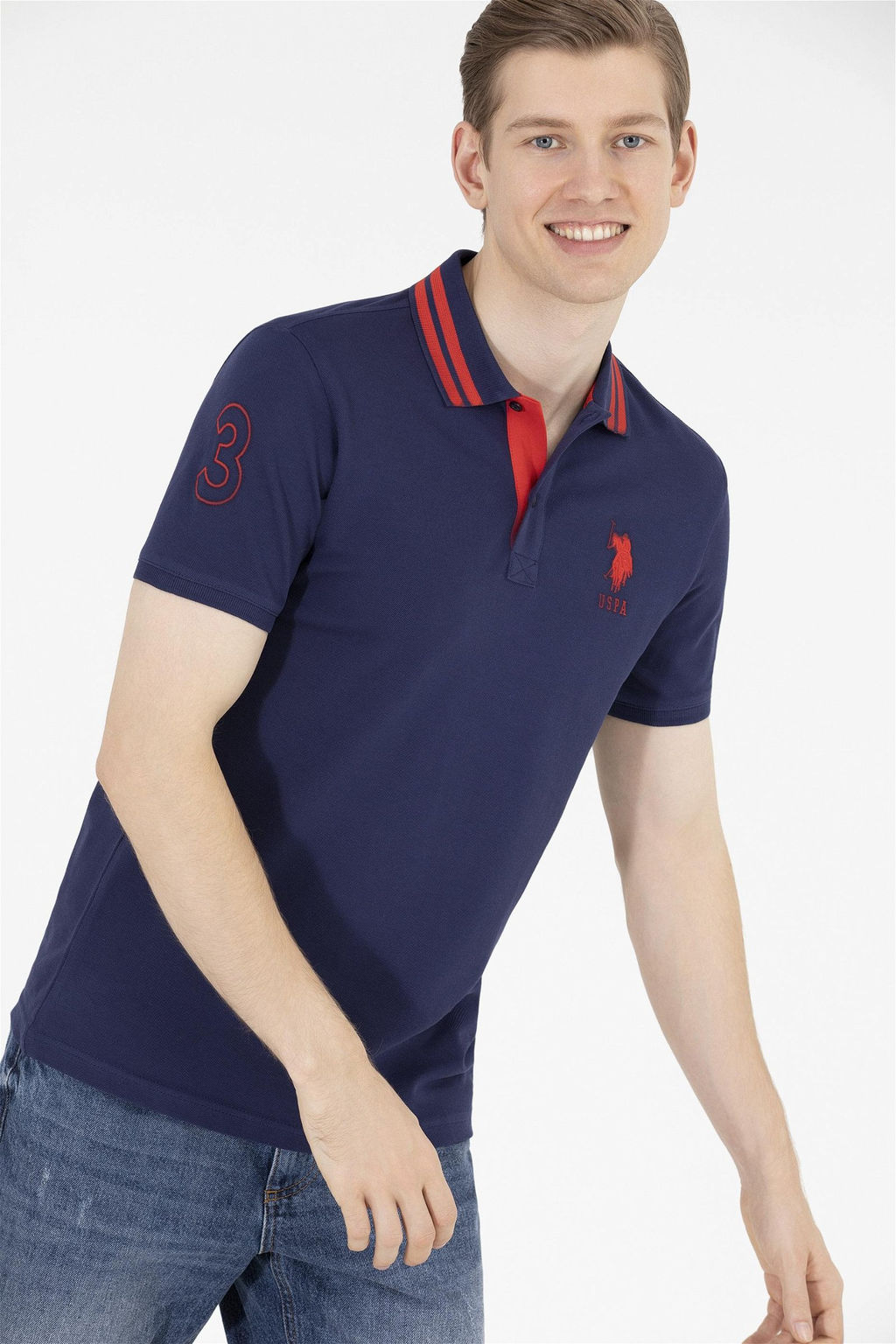 U. S. Polo Assn Мужская темно-синяя базовая футболка с воротником-поло - U.s. polo assn фото 8