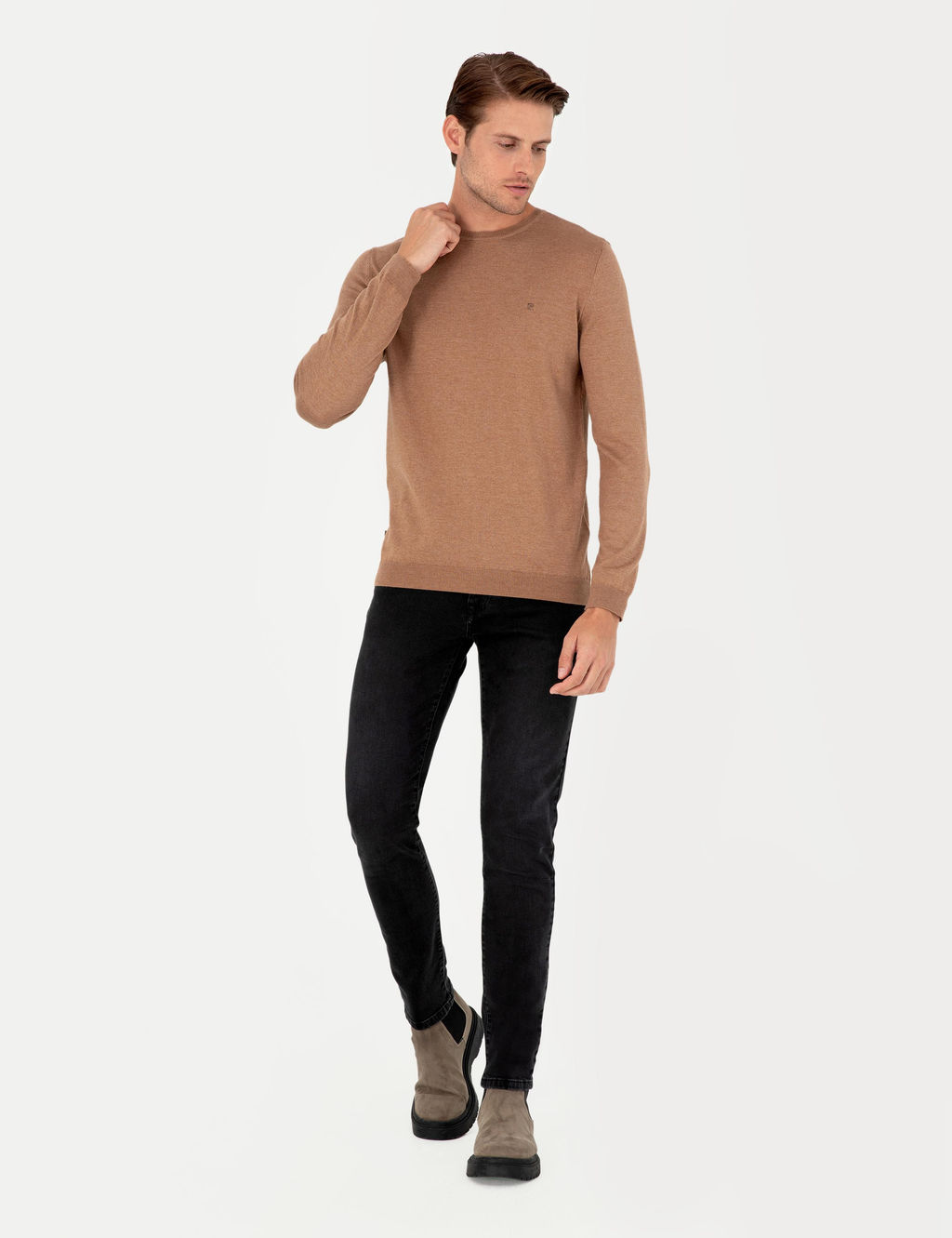 Camel Melanj Slim Fit Bisiklet Yaka Basic Triko Kazak - Pierre cardin фото 4
