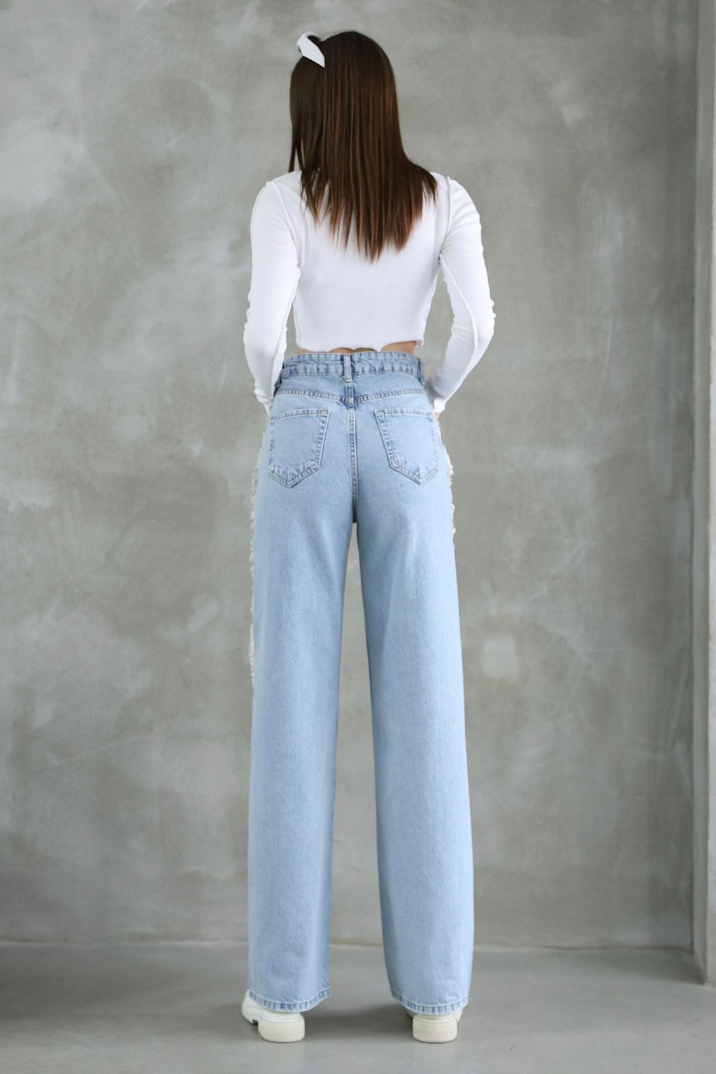 Mavi Puskullu Yuksek Bel Duz Kesim Straight Jeans TWOSS25JE00139 - Trendyolmilla фото 6