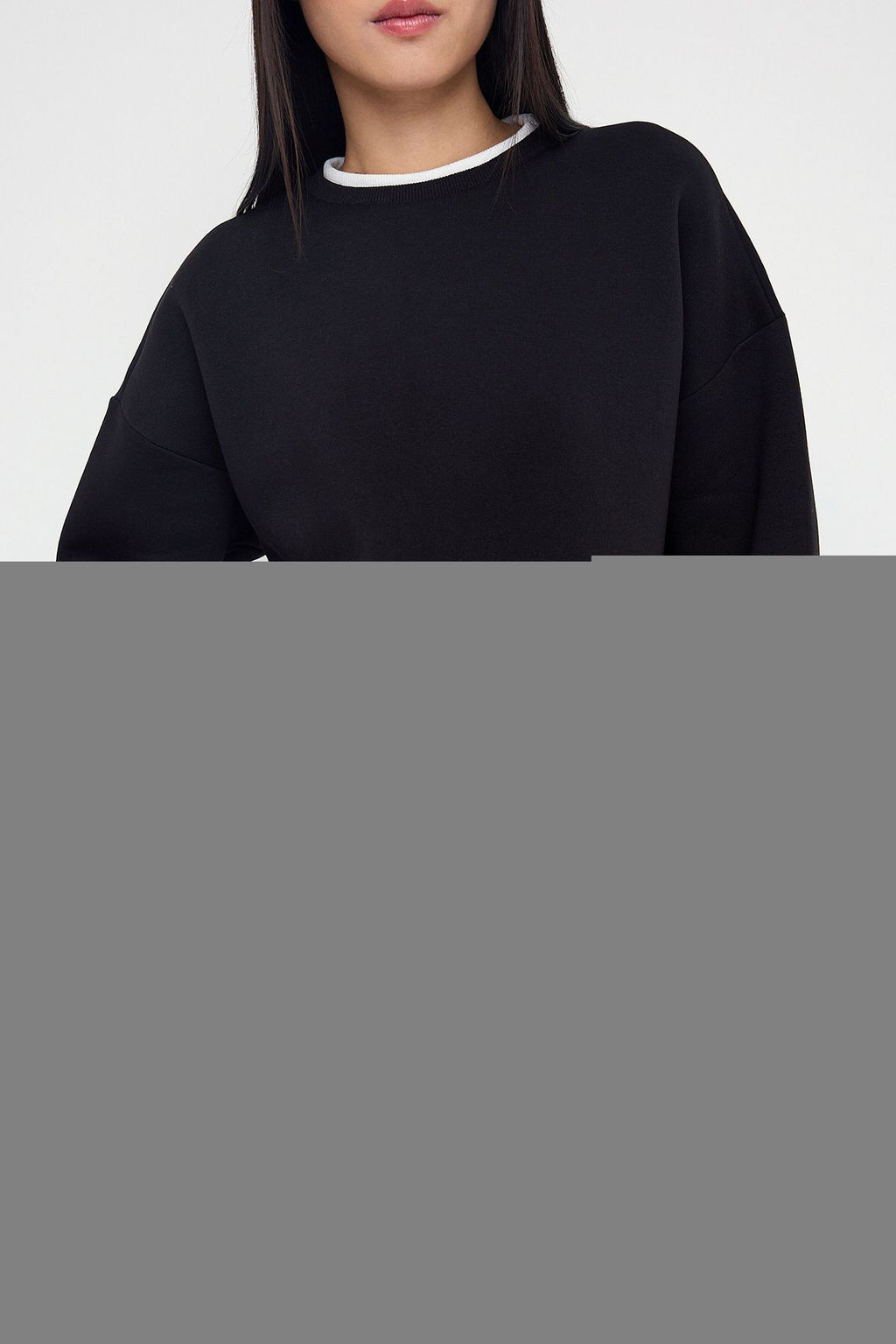 Teen Siyah Renk Bloklu Oversize/Genis Kal?p Kal?n Orme Sweatshirt TWOAW26SW00025 - Trendyolmilla фото 3