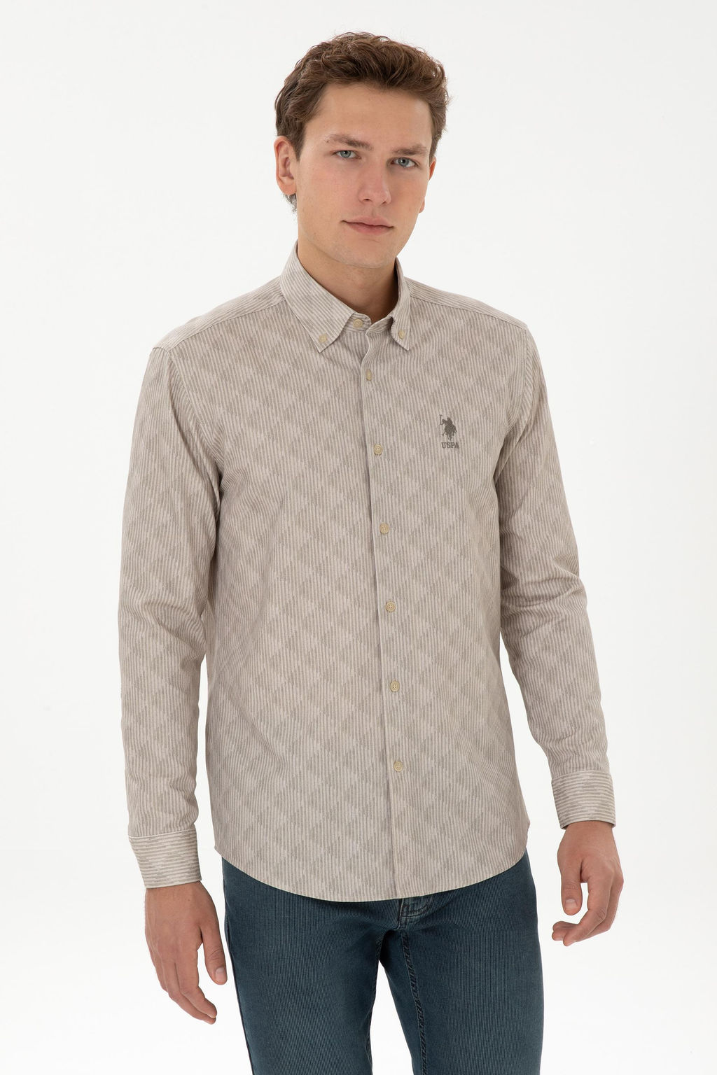 Erkek A__k Haki Uzun Kollu G_mlek