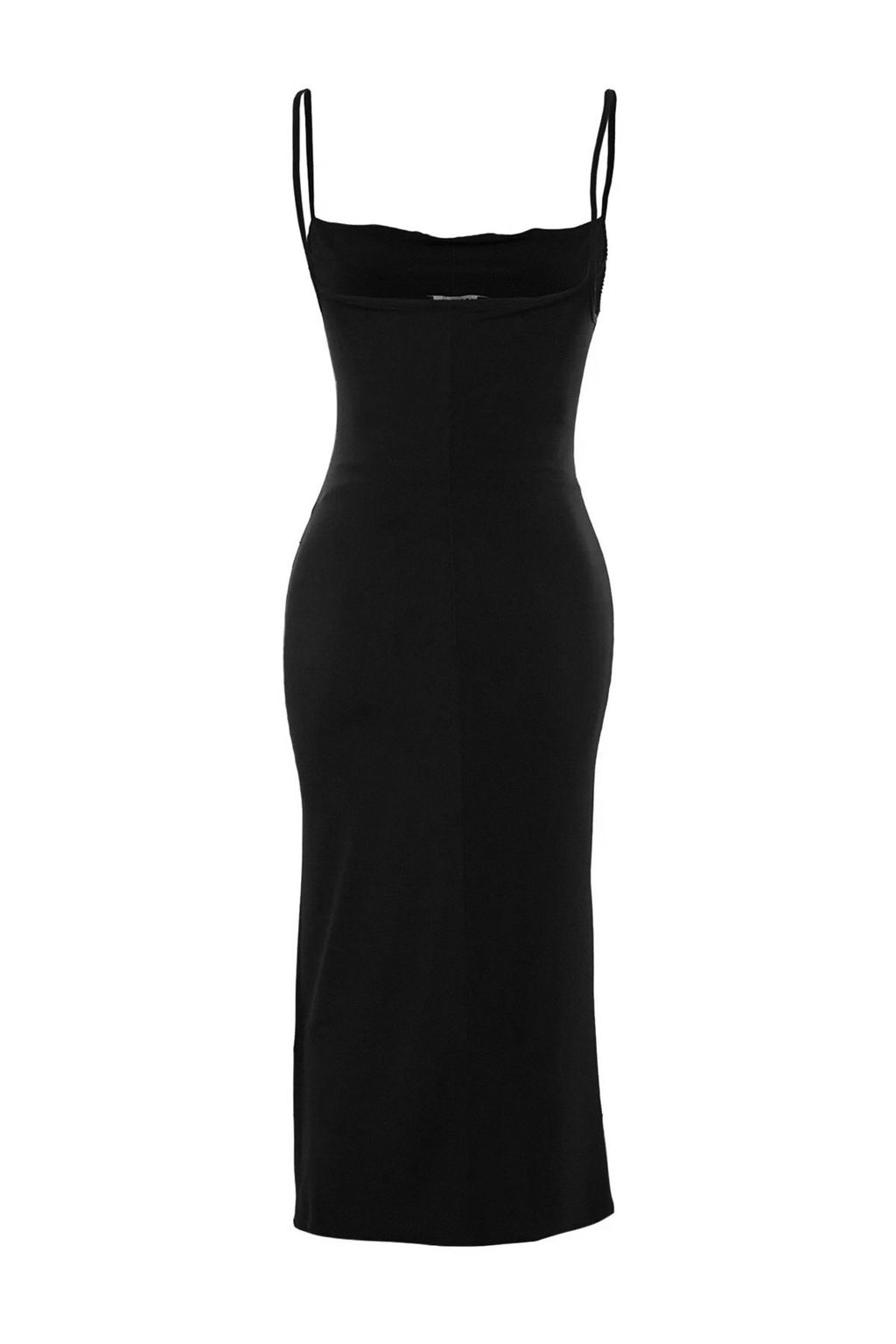 TRENDYOLMILLA Siyah Vucuda Oturan Degaje Yaka Midi Ask?l? Esnek Orme Midi Kalem Elbise TWOSS19AD0020  фото 19