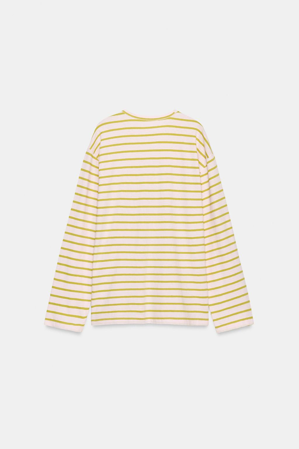 CAMISETA ALGOD?N Y LINO RAYAS / Rosa pastel - Zara фото 11