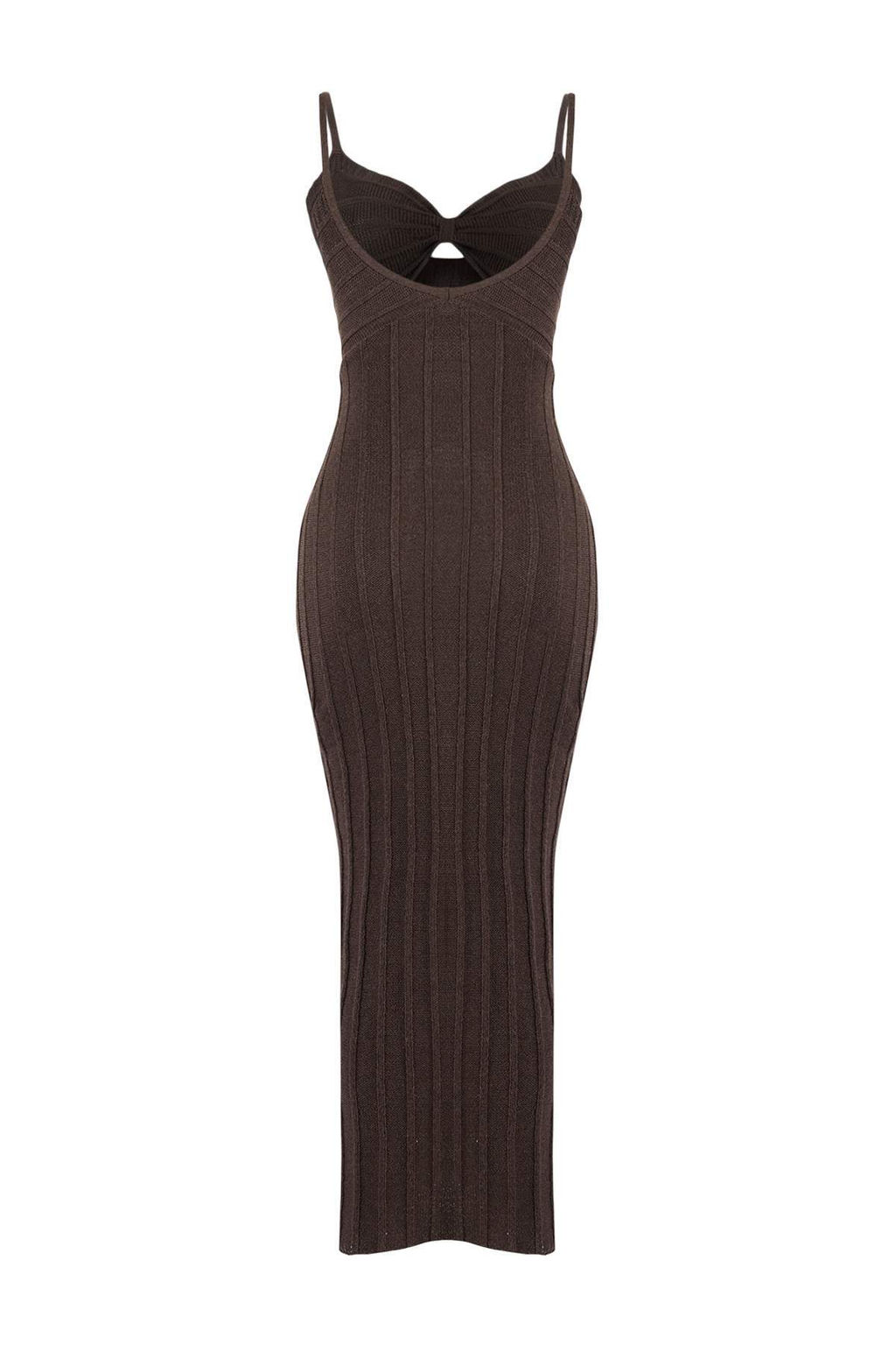 Koyu Kahverengi Triko Ajurlu Maxi Cut Out Detayl? Plaj Elbise TBESS26EL00043 - Trendyolmilla фото 5