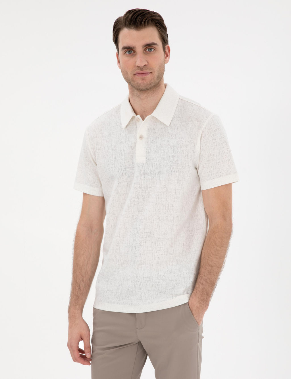 Ekru Slim Fit Polo Yaka Ti__rt