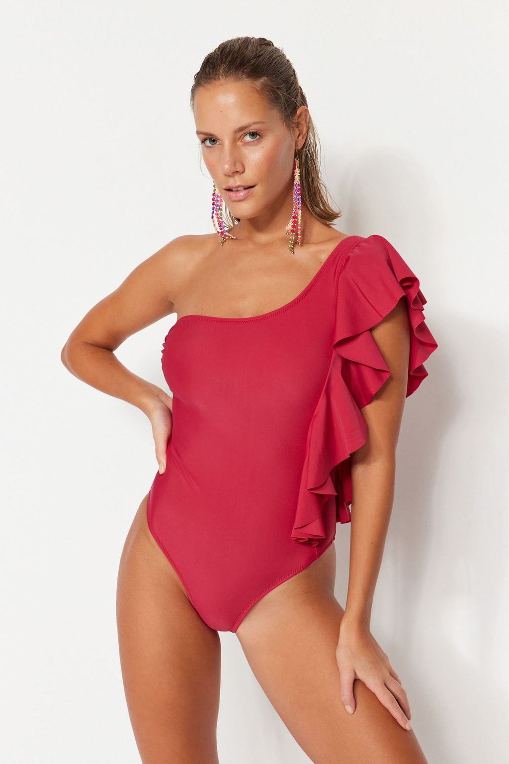 K?rm?z? Tek Omuz Volanl? Normal Paca Mayo TBESS23MA00153 - Trendyolmilla фото 2