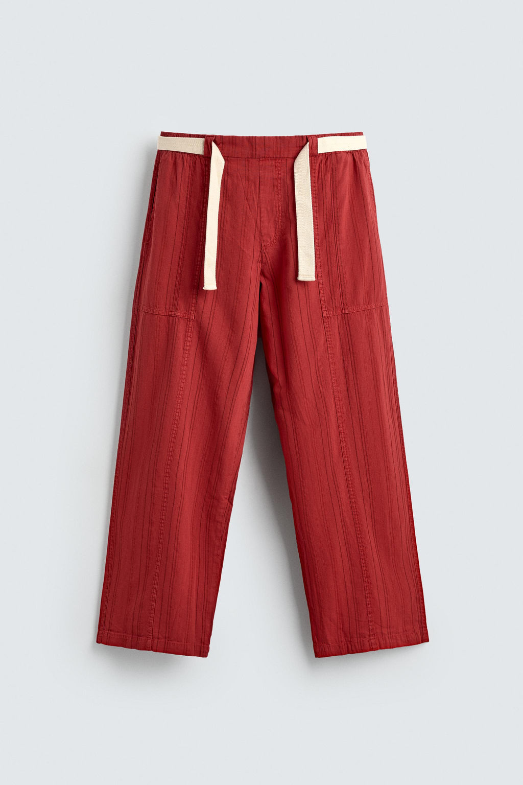 PANTAL?N RELAXED FIT ESTRUCTURA RAYAS / Rojo