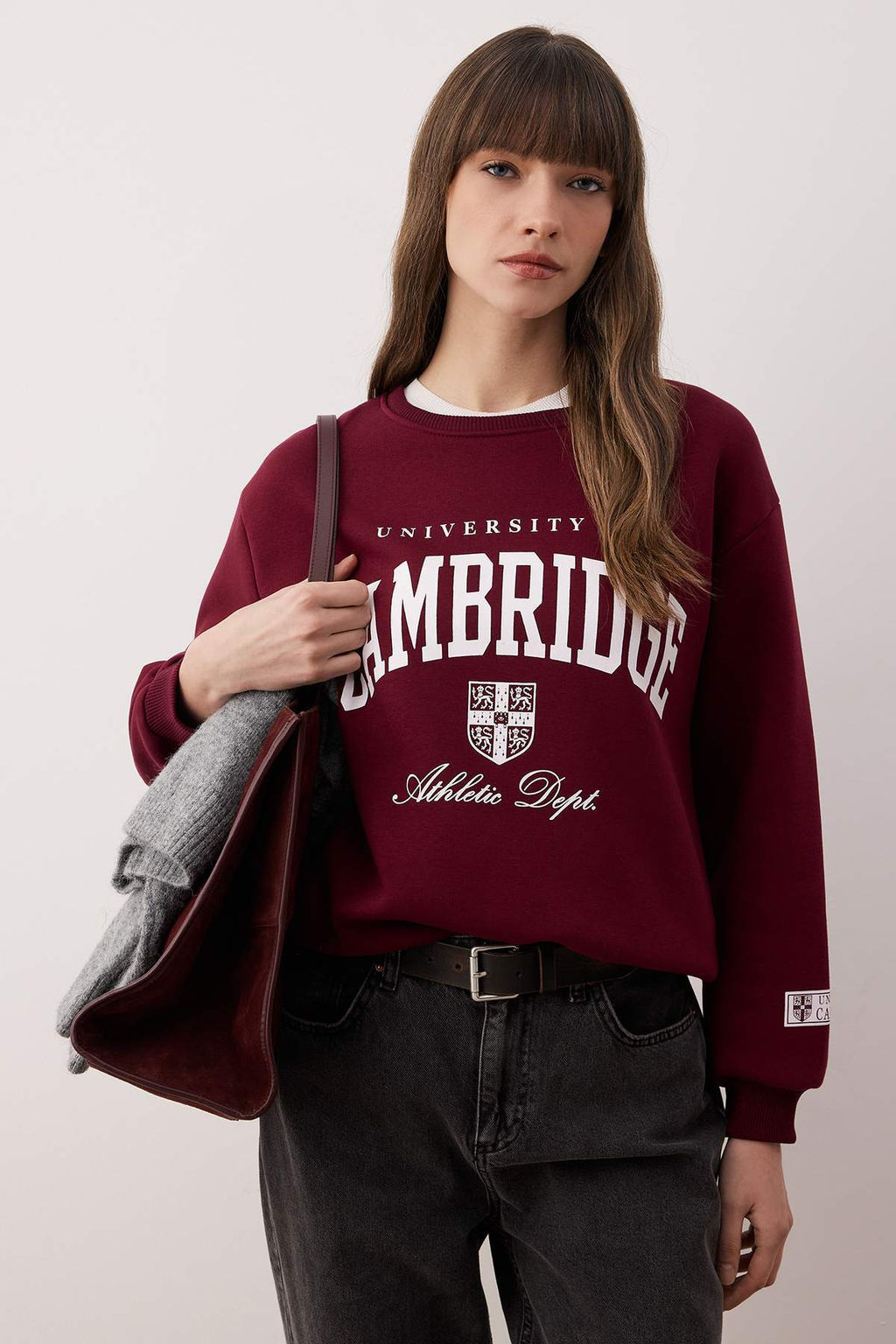 Bordo Slogan Bask?l? Bisiklet Yaka Relaxed Orme Sweatshirt TWOAW26SW00220 - Trendyolmilla фото 2