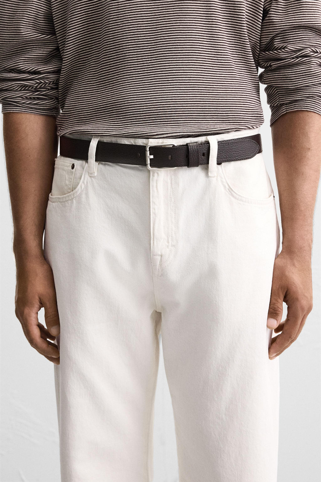 TOPSTITCHED LEATHER BELT