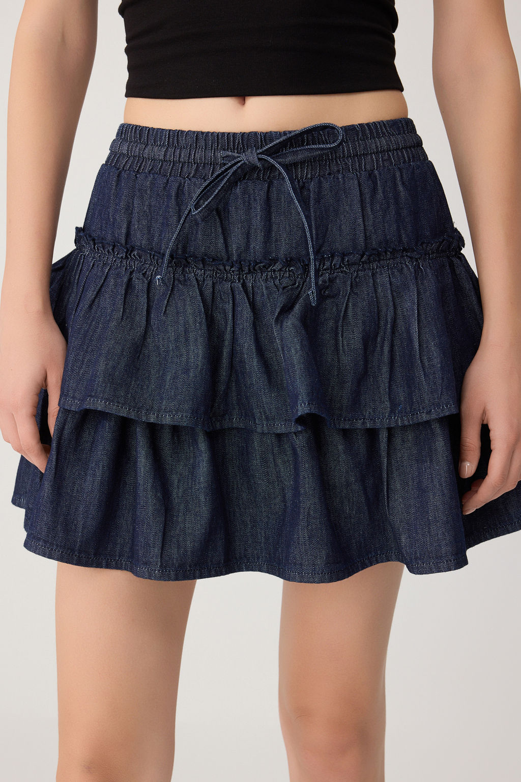 Koyu Mavi Beli Lastikli _ortlu Denim Etek TWOSS26ET00281 - Trendyolmilla фото 4