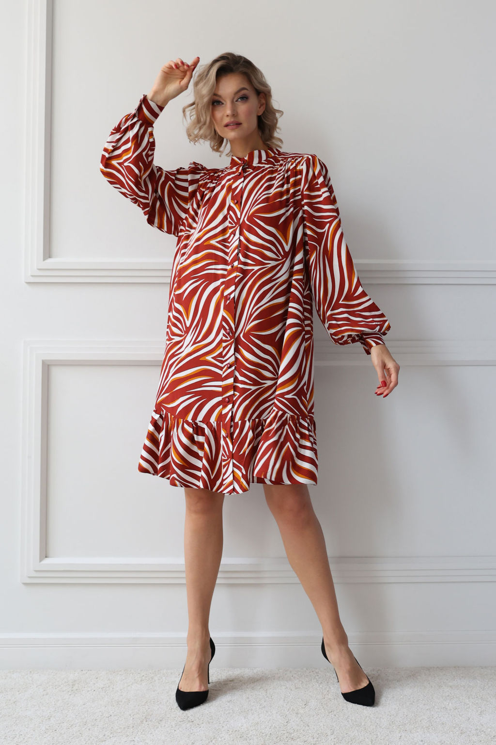 Платье-рубашка с длинным рукавом и оборкой - Looklikecat фото 5