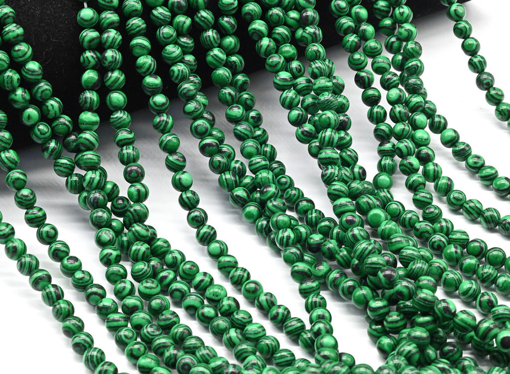 Бусины из малахита искусственного шарик 6мм, 38см, 64 бусины Радуга камня