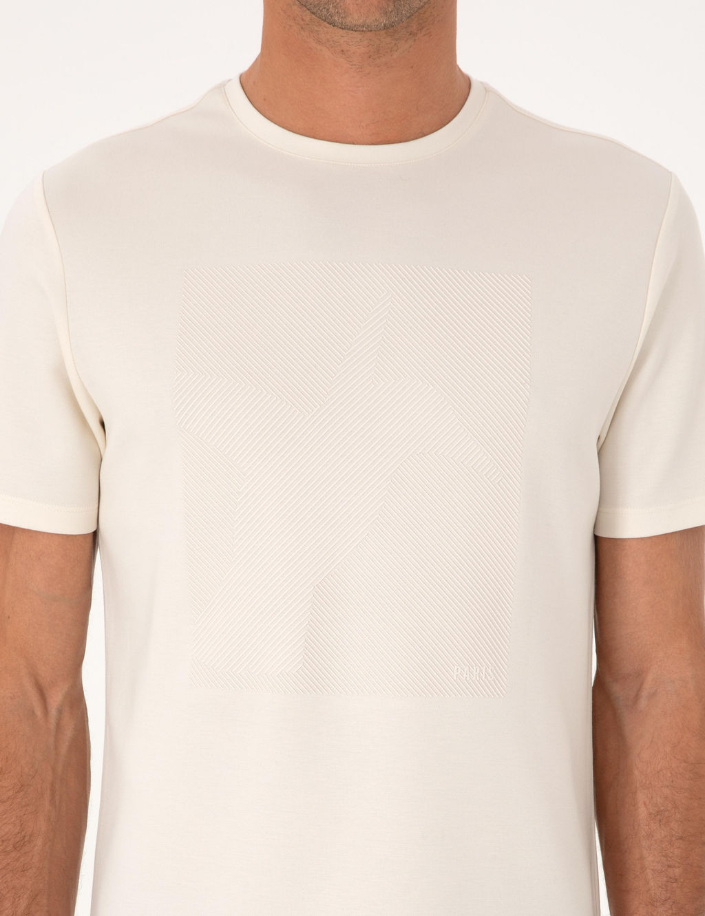 Ekru Regular Fit Bask_l_ Bisiklet Yaka T-shirt