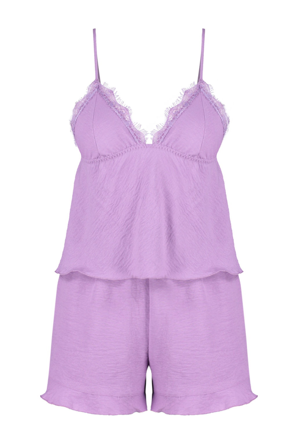 Trendyolmilla Mor Dantelli ve F?rf?r Detayl? Ip Ask?l? Sortlu Dokuma Pijama Tak?m? THMSS24PT00018  фото 7