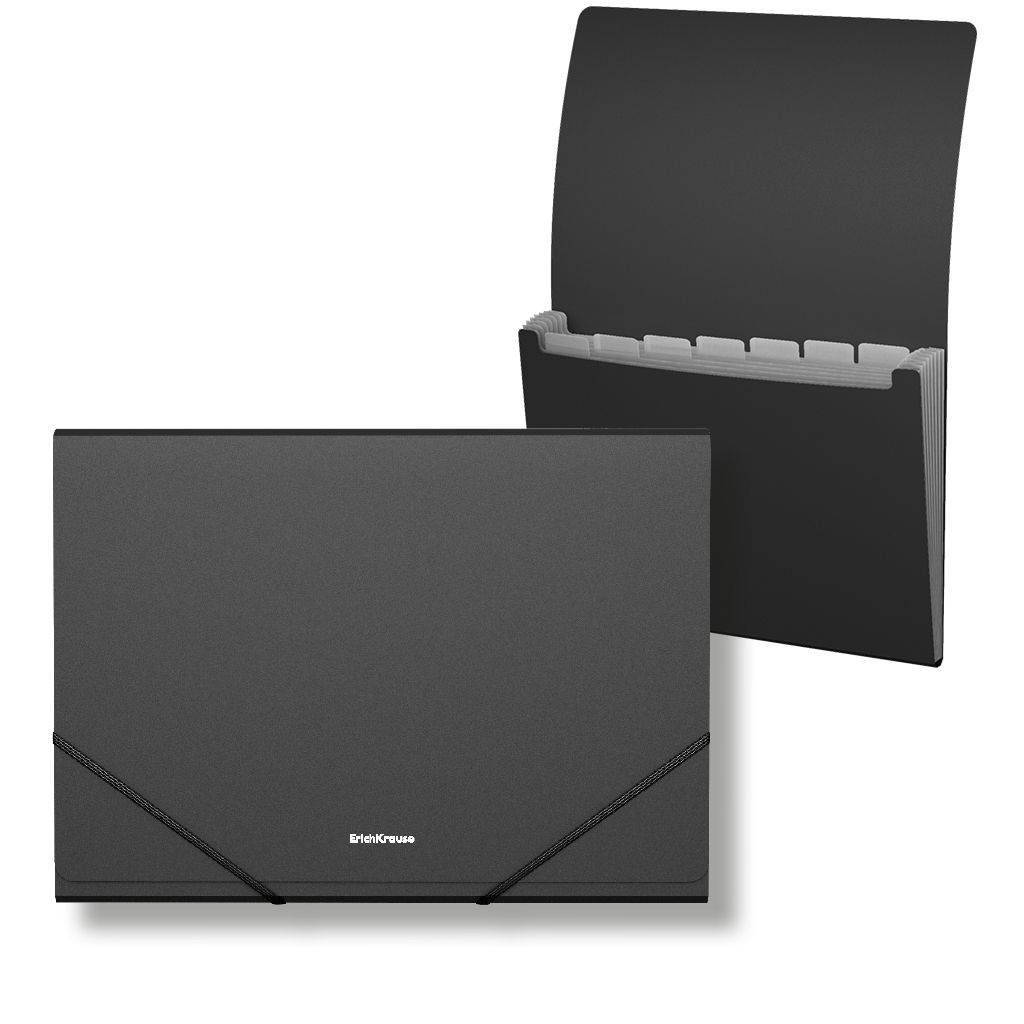 Цена за 4 шт. Папка-картотека пластиковая ErichKrause Matt Classic, с 7 отделениями, A4, черный (в пакете по 4 шт.)