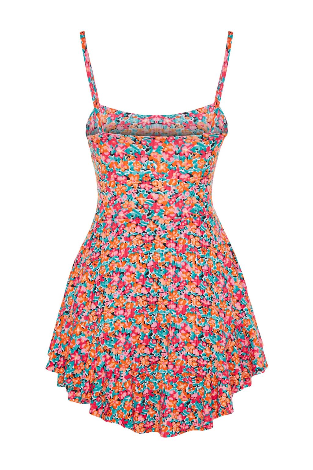 Cok Renkli Bask?l? Ask?l? Volanl? Sortlu Mini Orme Tulum TWOSS23TU00044