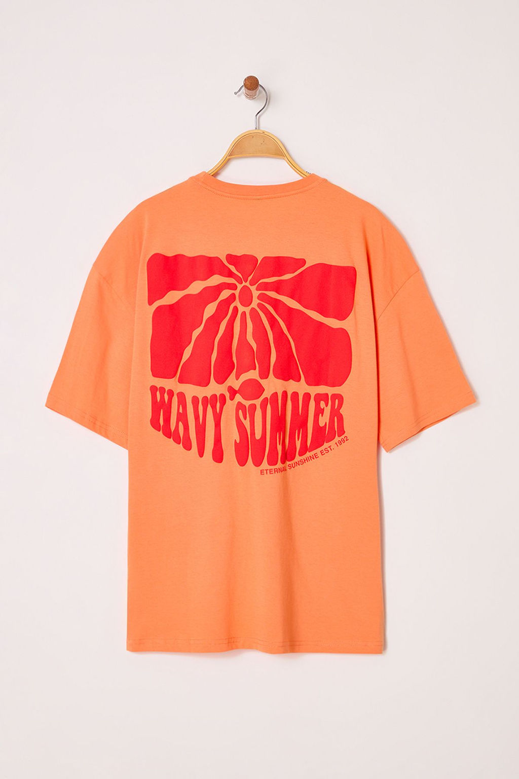 TRENDYOL MAN Somon Oversize/Genis Kesim Kabaran Bask?l? %100 Pamuk T-Shirt TMNSS25TS00131 - Trendyolmilla фото 5