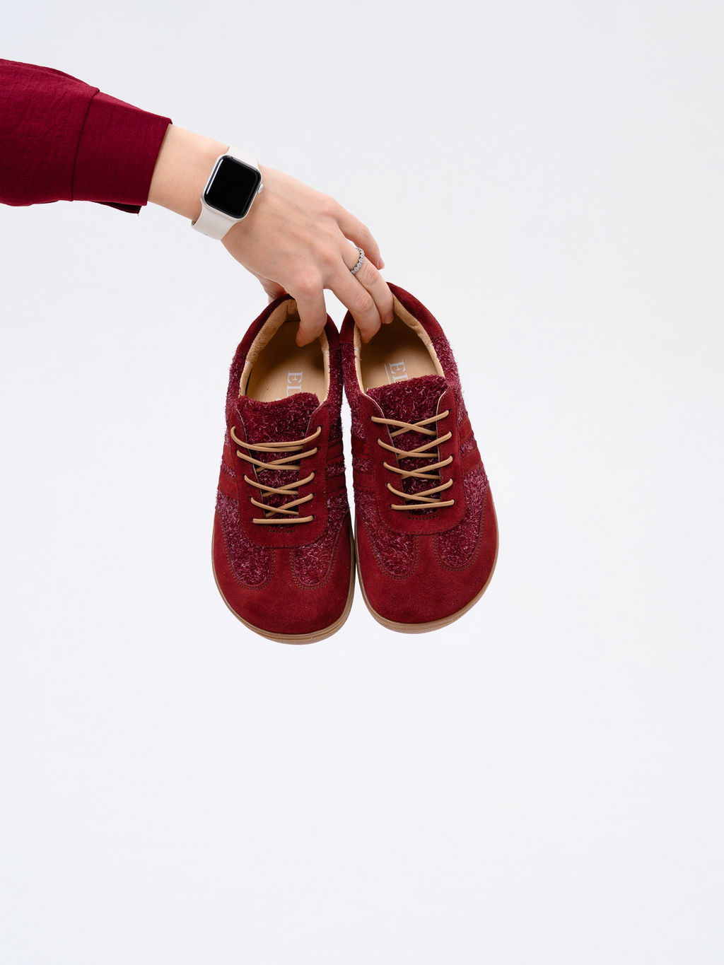 Кеды босоногие натуральная замша бордовые 184.natabr.Бордовая замша+бордовый джангл/Кожа