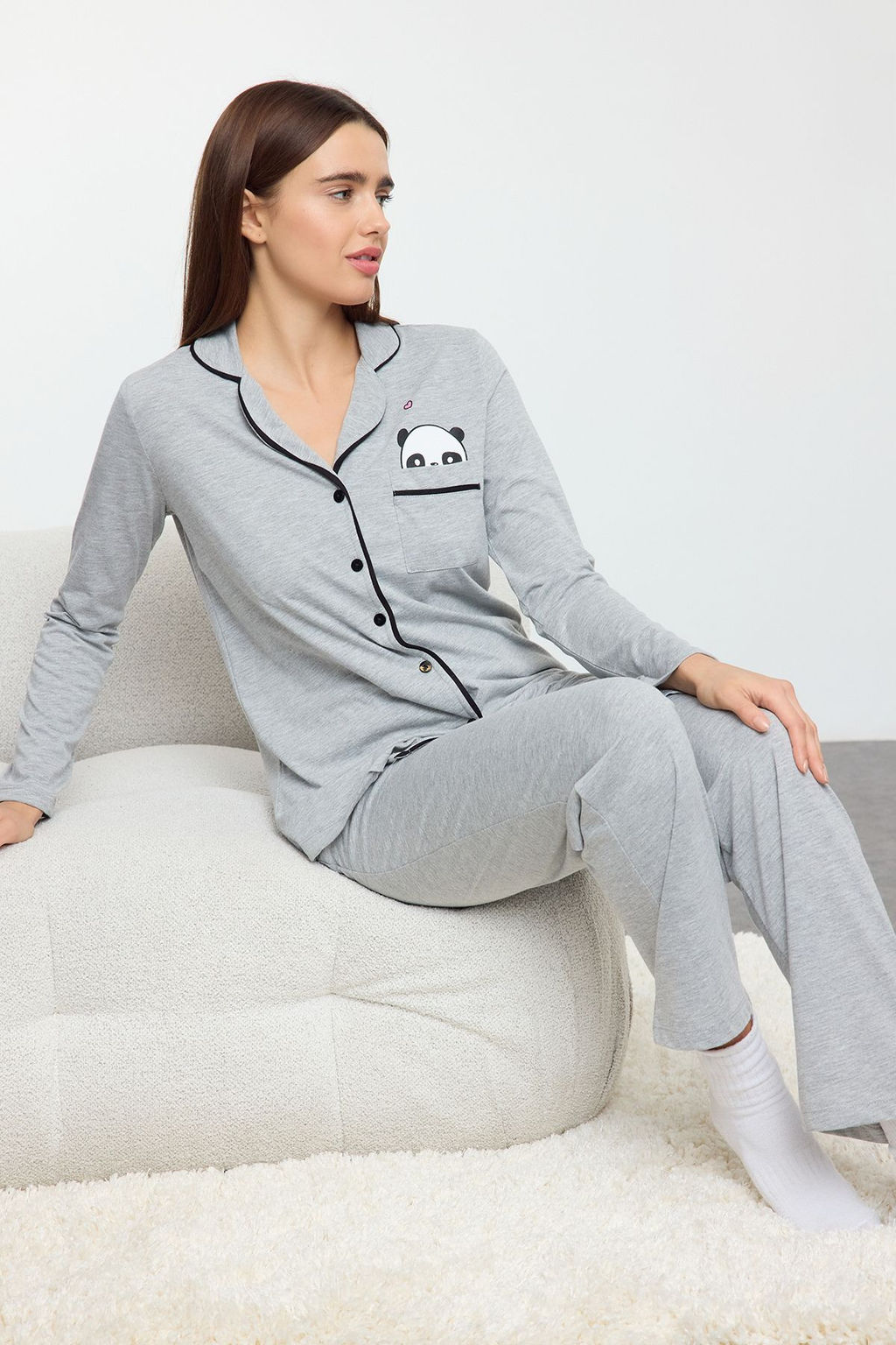 Trendyolmilla Lila Pamuklu Panda Bask?l? Orme Pijama Tak?m? THMAW21PT0245  фото 28