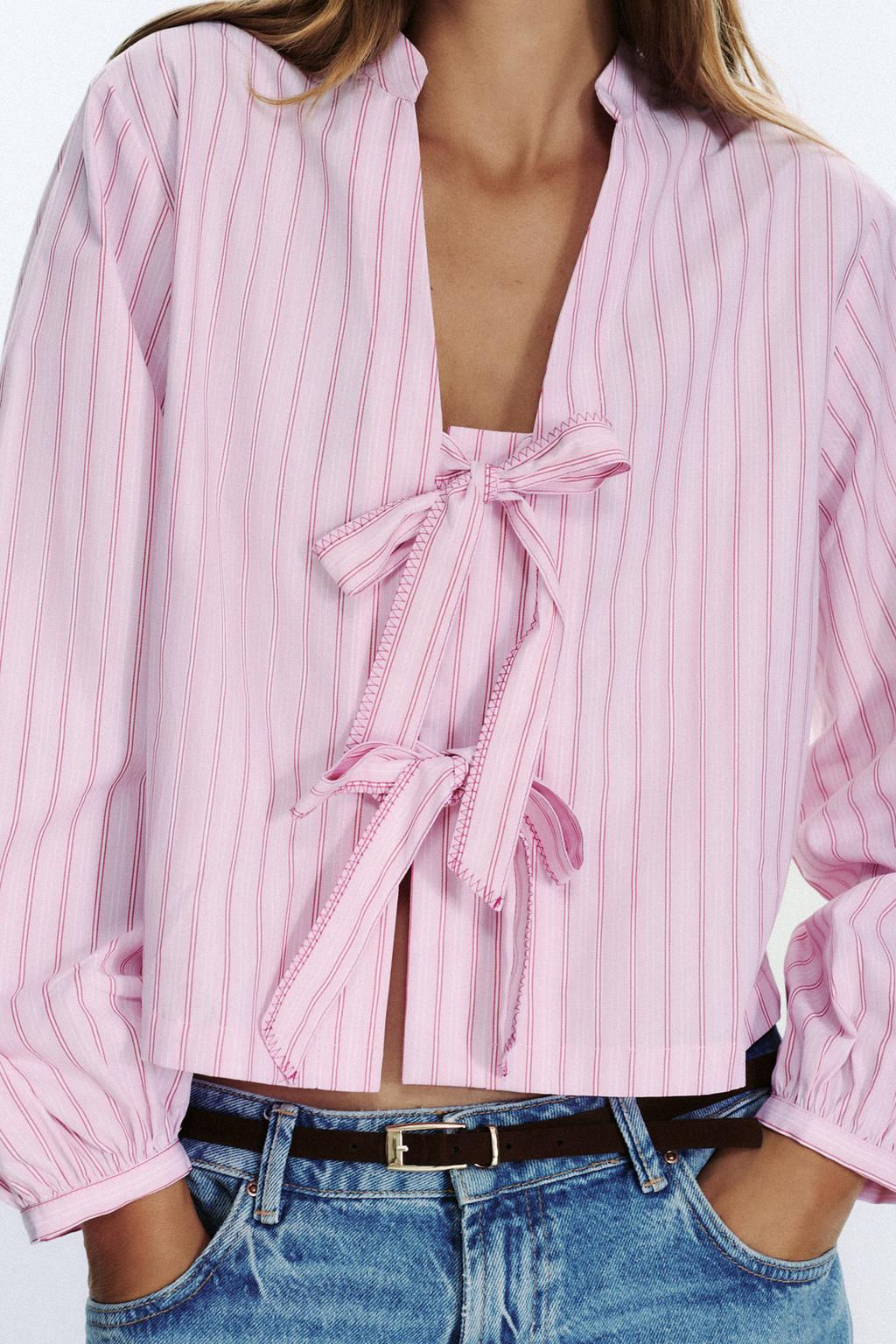 STRIPED POPLIN SHIRT WITH TIES - Zara фото 24