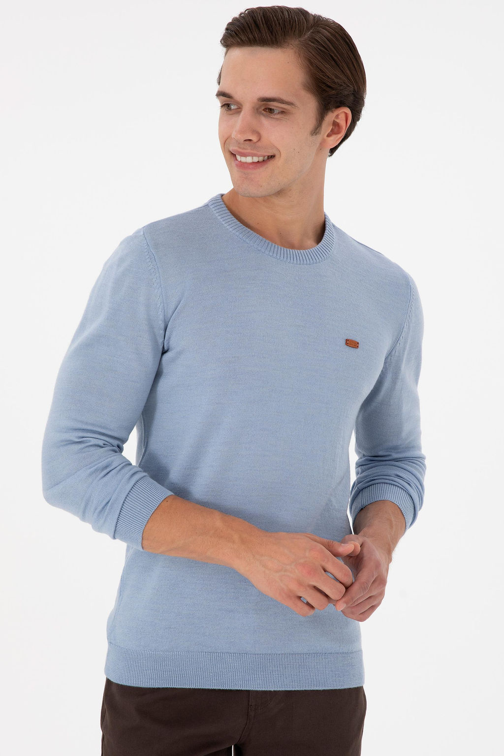 Erkek Slim Fit Bisiklet Yaka A__k Mavi Melanj Kazak - U.s. polo assn фото 3