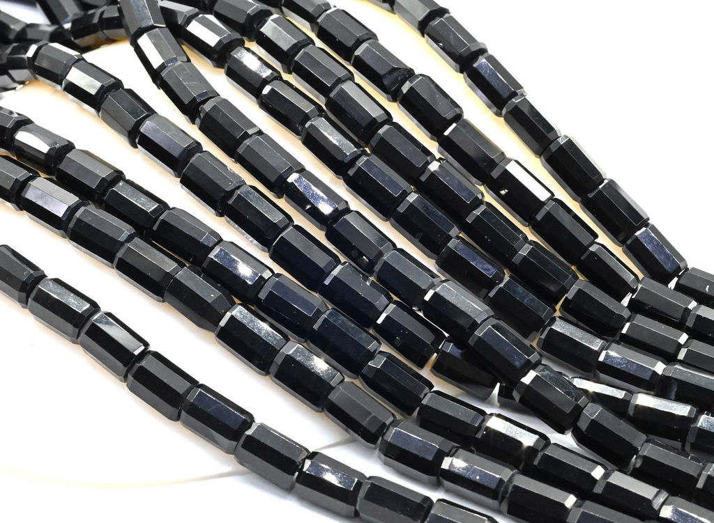 Бусины из агата черного цилиндр с огранкой 7*10мм, 38см, 38 бусин Радуга камня