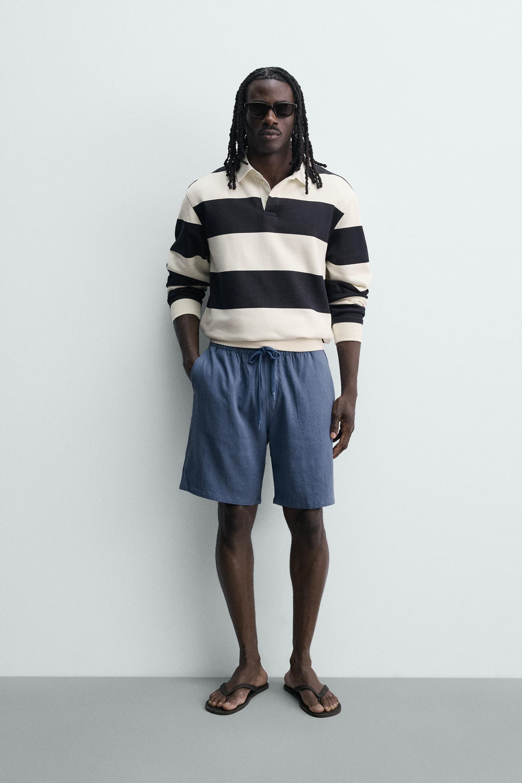 BERMUDA RELAXED FIT VISCOSA - LINO / Azul claro