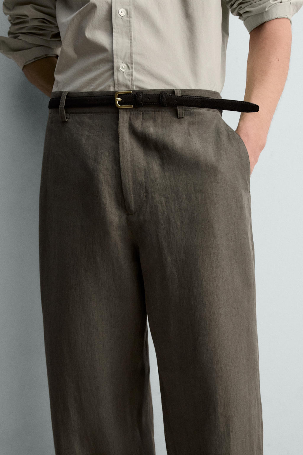 PANTAL?N STRAIGHT FIT 100% LINO LIMITED EDITION / Verde gris - Zara фото 6