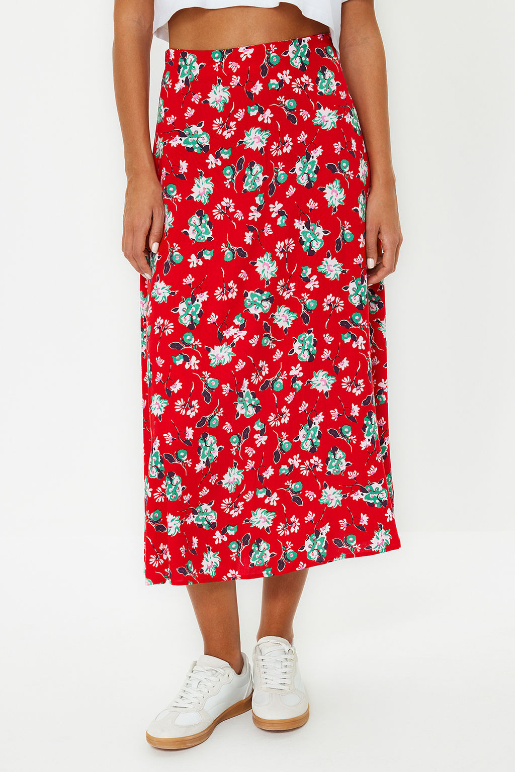 TRENDYOLMILLA Mavi Cicek Desenli Viskon Kumasl? Midi Boy Dokuma Etek TWOSS23ET00295 фото 5