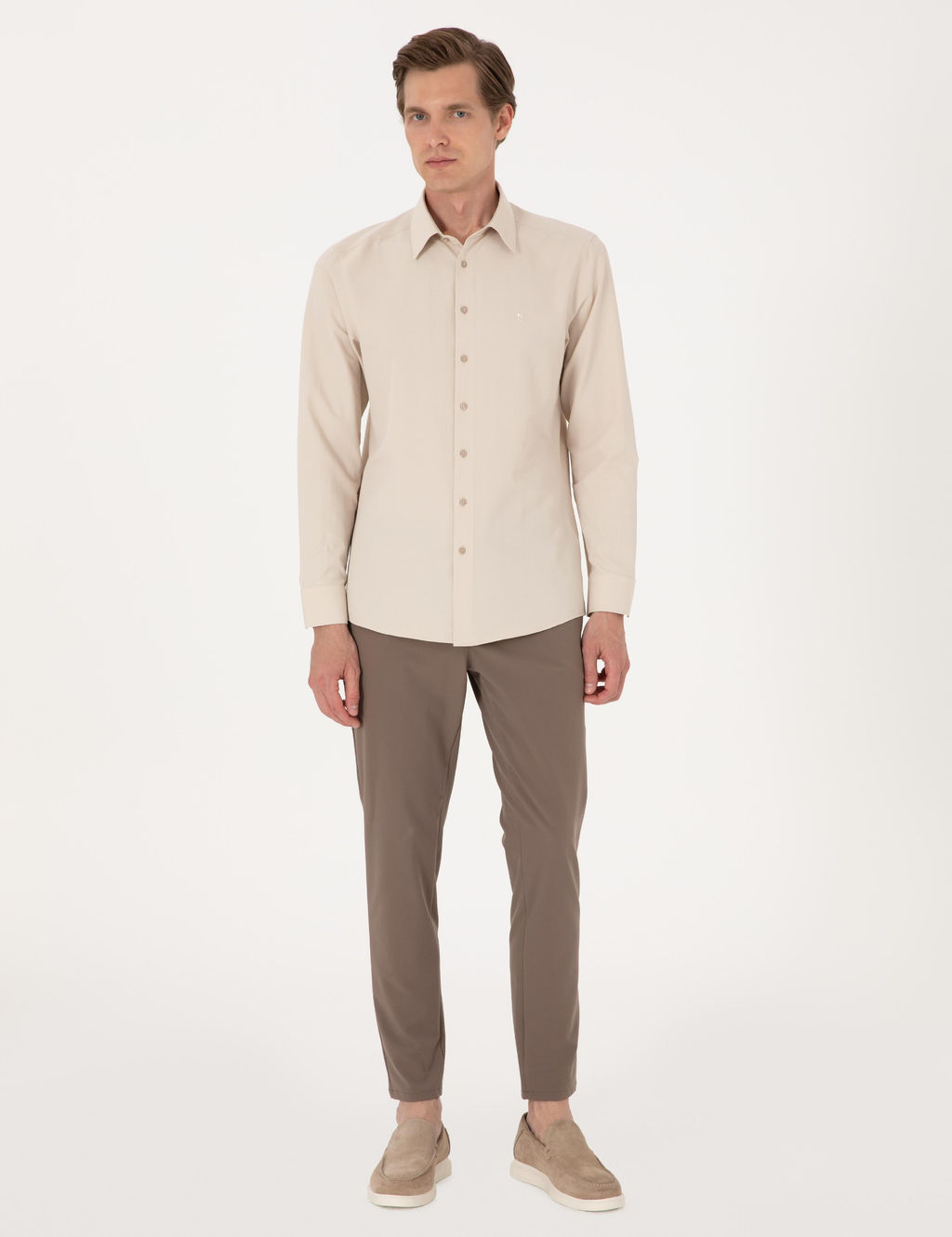 Bej Slim Fit Uzun Kollu Basic G_mlek - Pierre cardin фото 4
